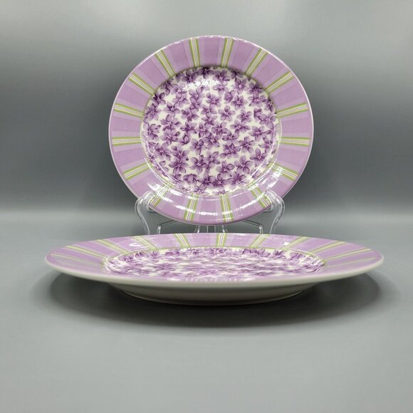 2 Waverly Garden Room Field Of Flowers Salad Plate 8.25" Purple Floral Striped - Picture 9 of 12
